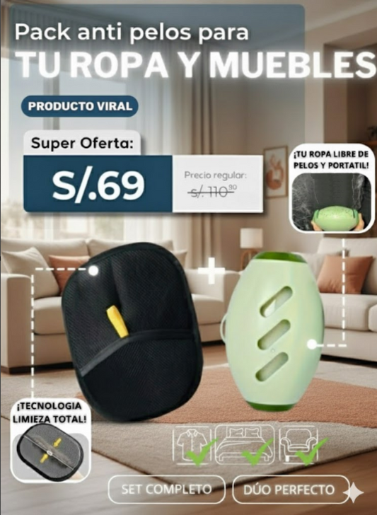 Pack Guante Anti-Pelos y Saca pelusas adhesivo